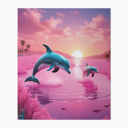Dolphins, pink, 80s | Art Board Print