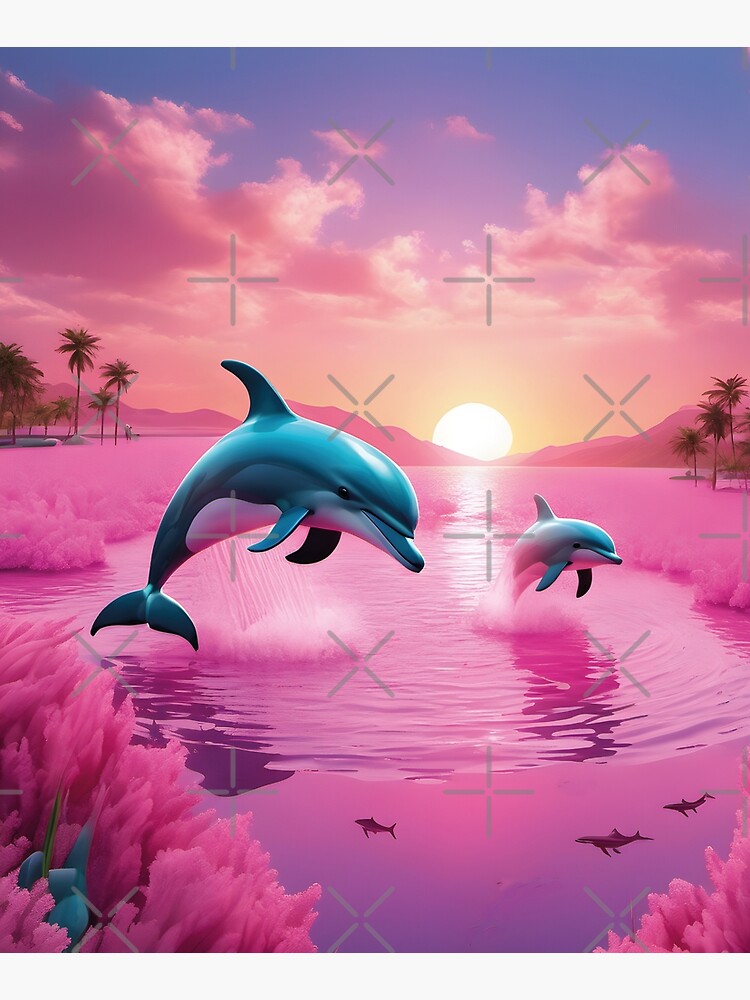 Dolphin Bubble shops Palm Trees Pink Large Canvas