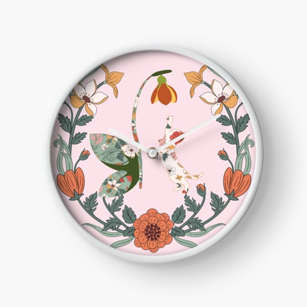 Item preview, Boho Cat in Amid of Flowers: Clock designed and sold by Vachala.