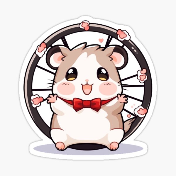 Content Baby Hamster with Cheese: Bandana-Adorned Cartoon Sticker