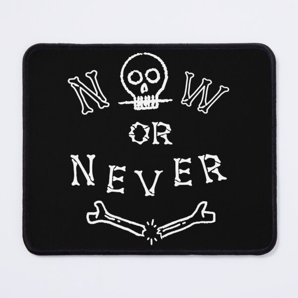 Item preview, Now or Never text in boney font with skull and broken bone illustration designed and sold by Corinne Alexa Jackson.
