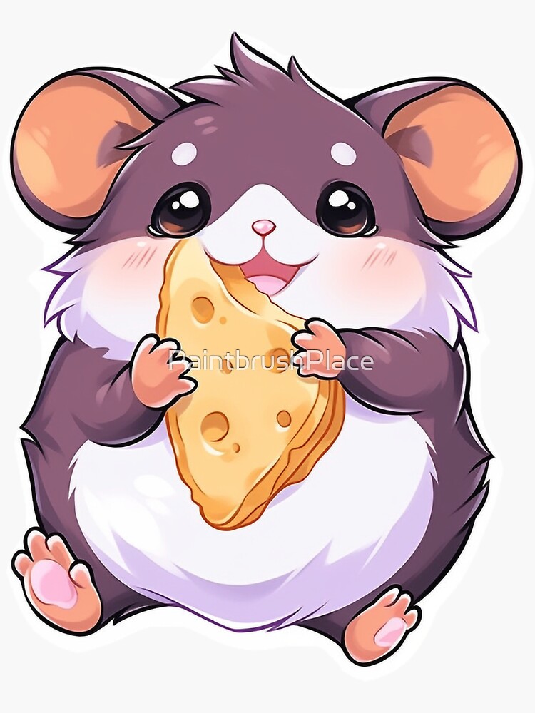 Content Baby Hamster with Cheese: Bandana-Adorned Cartoon Sticker