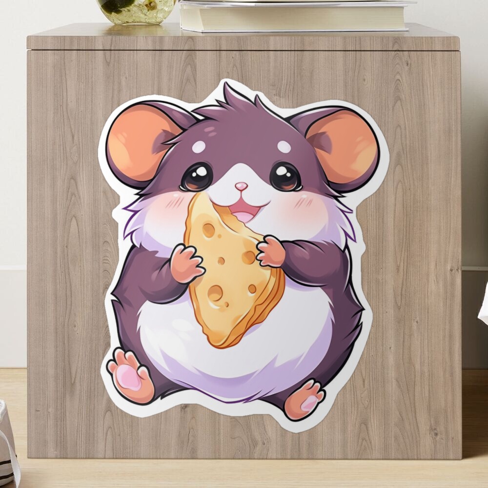 Content Baby Hamster with Cheese: Bandana-Adorned Cartoon Sticker