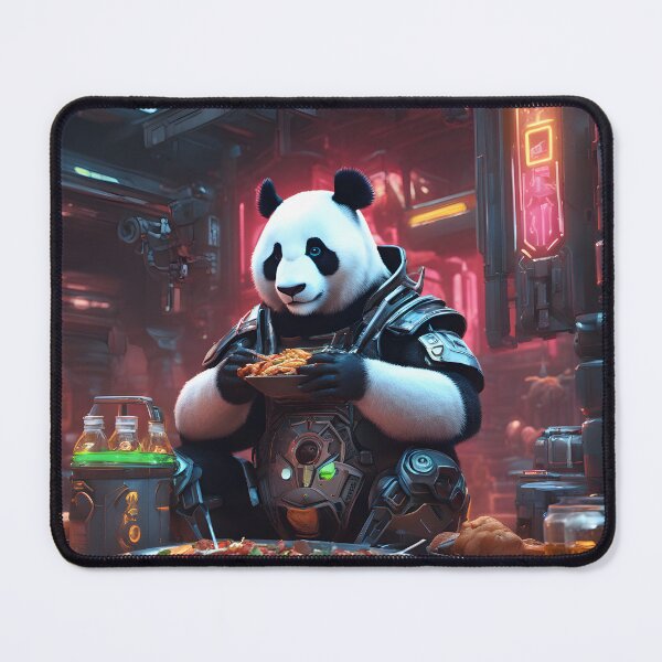 Item preview, Cyborg panda enjoying his lunch designed and sold by Jambonfromage.