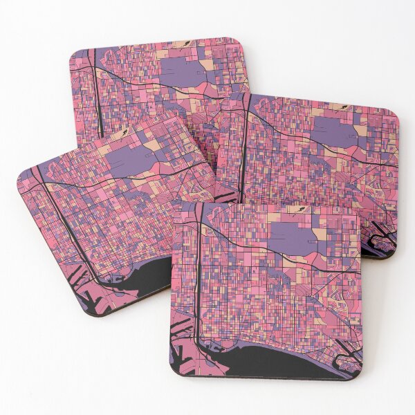 Aperçu de l'œuvre Motif de carte de Long Beach en violet et rose créée et vendue par PatternMaps.