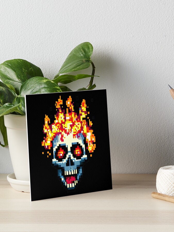 Pixel Skull with Flame - Fiery and Fierce