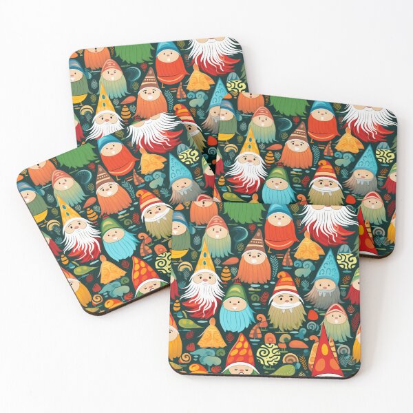 Item preview, Colorful fantasy pattern blue white green red yellow orange black gnomes garden gnomes designed and sold by G-M-Designs.