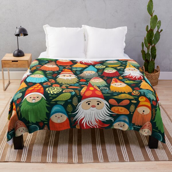 Item preview, Colorful fantasy pattern blue white green red yellow orange black gnomes garden gnomes designed and sold by G-M-Designs.
