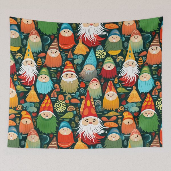 Item preview, Colorful fantasy pattern blue white green red yellow orange black gnomes garden gnomes designed and sold by G-M-Designs.