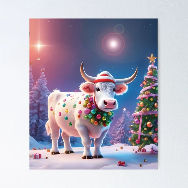 Sticker mit lustige Kuh, Weihnachten, niedlich, xmas, Bauernhof von  Mauswohn