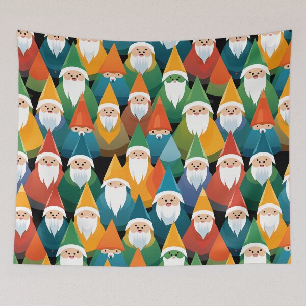 Item preview, Colorful fantasy pattern blue white green red yellow orange black gnomes garden gnomes designed and sold by G-M-Designs.