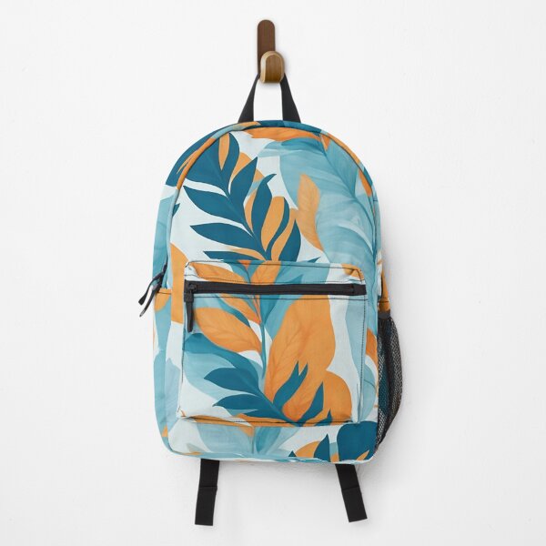 Item preview, Nature-Inspired Repeating Pattern: Gentle Leaves in Vibrant Blue and Orange on White Background designed and sold by CharmingChic.