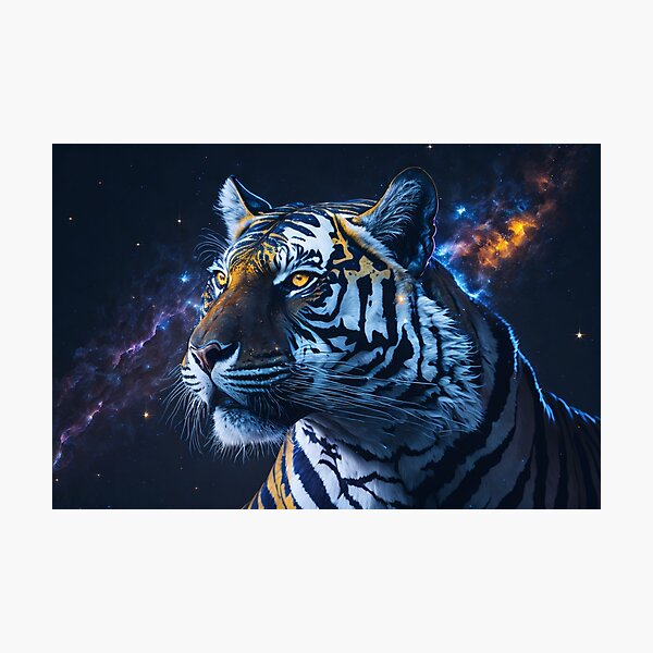 Cosmic Tiger, fantasy illustration, abstract galaxy Photographic