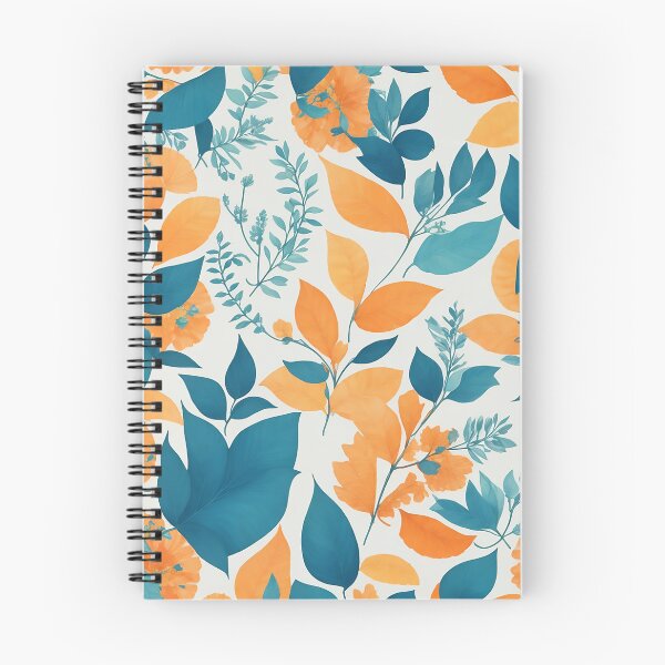 Aperçu de l'œuvre Motif répétitif inspiré de la nature : Feuilles douces en bleu vif et orange sur fond blanc créée et vendue par CharmingChic.