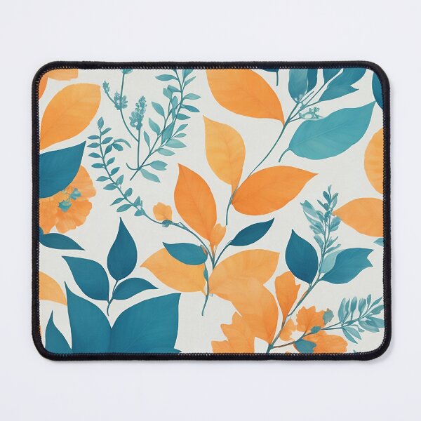 Artikelvorschau, Von der Natur inspiriertes, sich wiederholendes Muster: Sanfte Blätter in leuchtendem Blau und Orange auf weißem Hintergrund entworfen und verkauft von CharmingChic.