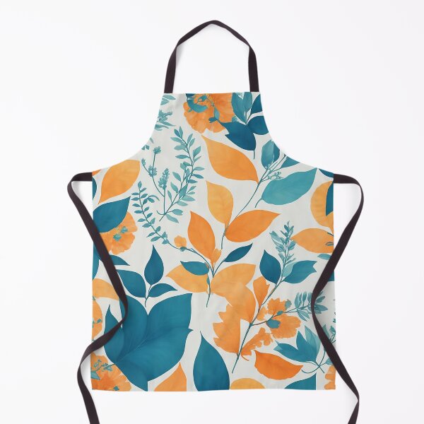 Artikelvorschau, Von der Natur inspiriertes, sich wiederholendes Muster: Sanfte Blätter in leuchtendem Blau und Orange auf weißem Hintergrund entworfen und verkauft von CharmingChic.