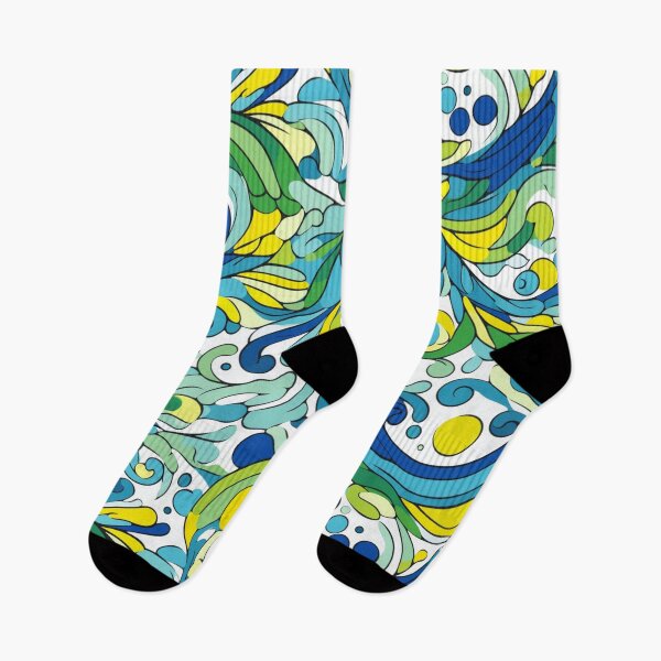 Item preview, Colorful fantasy pattern blue green yellow turquoise white feathers waves designed and sold by G-M-Designs.