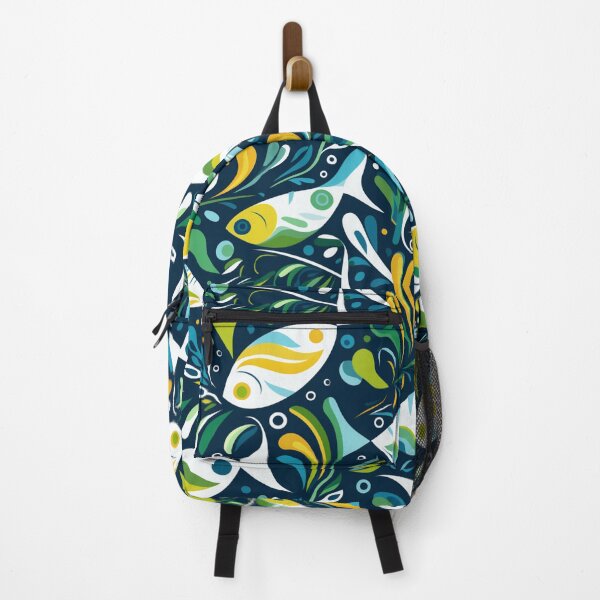 Item preview, Colorful fantasy pattern blue green yellow turquoise white fish water waves designed and sold by G-M-Designs.