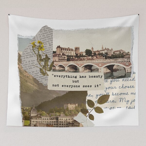 Item preview, Vintage landscape photo Collage aesthetic scrapbooking "everything has beauty but not everyone sees it" typewriter quote T-Shirt designed and sold by LePetiteShadow.