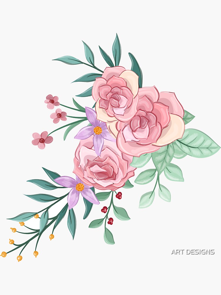 Flower Stickers,  Sticker Shop, Floral Stickers, Flower Drawings, Flower Designs