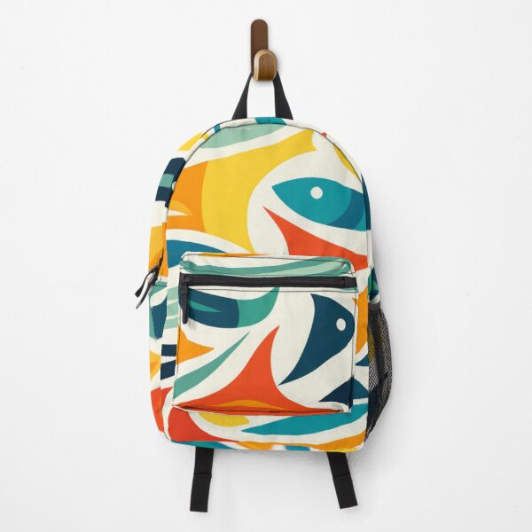 Item preview, Colorful fantasy pattern blue green yellow white black fish waves water designed and sold by G-M-Designs.