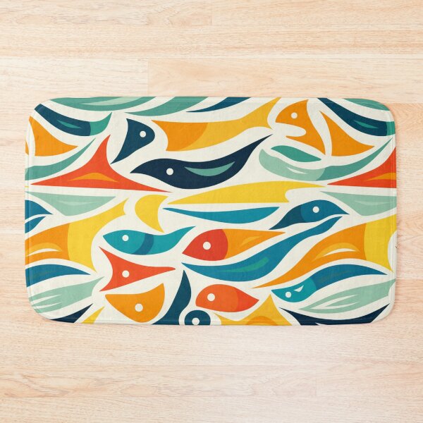 Item preview, Colorful fantasy pattern blue green yellow white black fish waves water designed and sold by G-M-Designs.