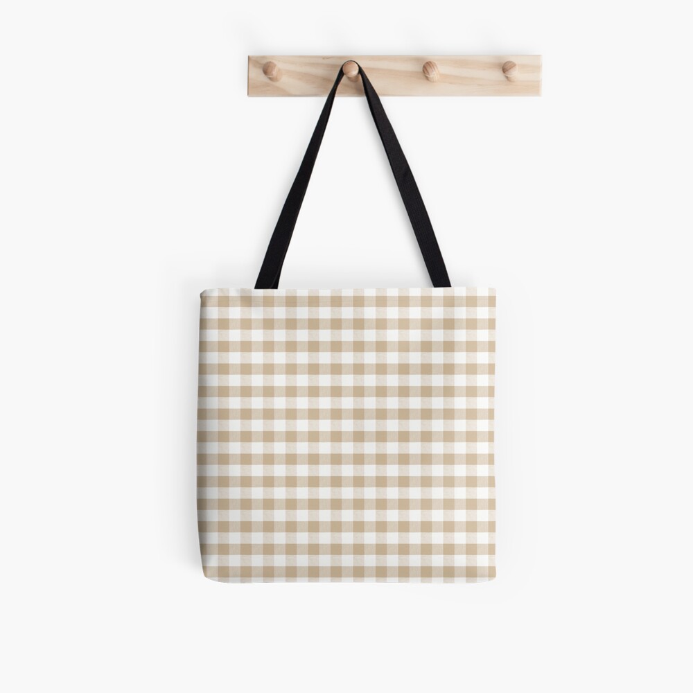 Brown Gingham Tote Bag Checkered Shopping Bag Reusable 