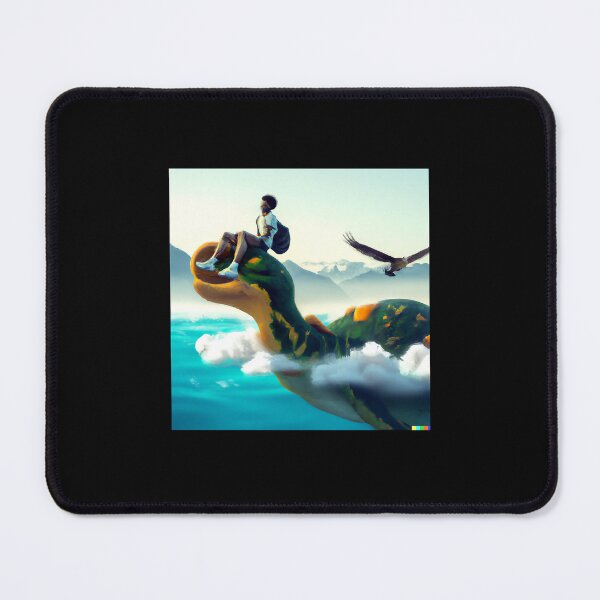Item preview, Man and his friendly monster floating through skies designed and sold by mcbroomedric.