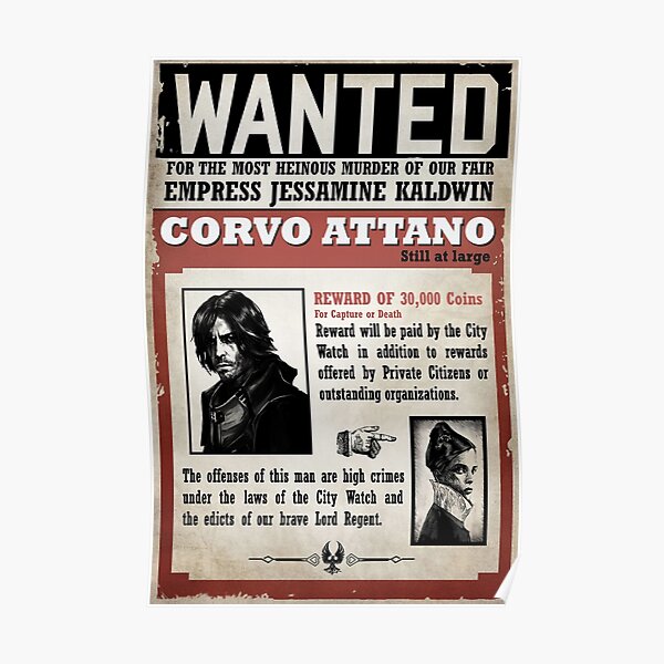 Corvo Attano Wanted Poster Poster