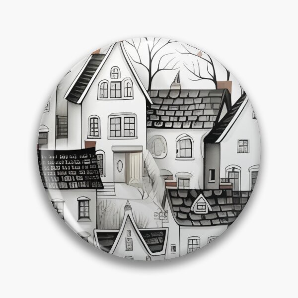 Item preview, a drawing of houses with trees in the background designed and sold by Dark Fantasy Store.