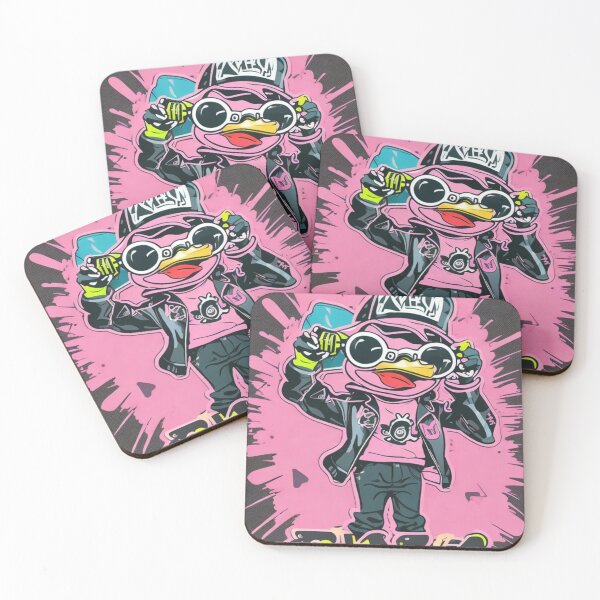 Artikelvorschau, Rosa und schwarze Cartoon-Graffiti-Ente im Anime-Stil entworfen und verkauft von ShopSunday.