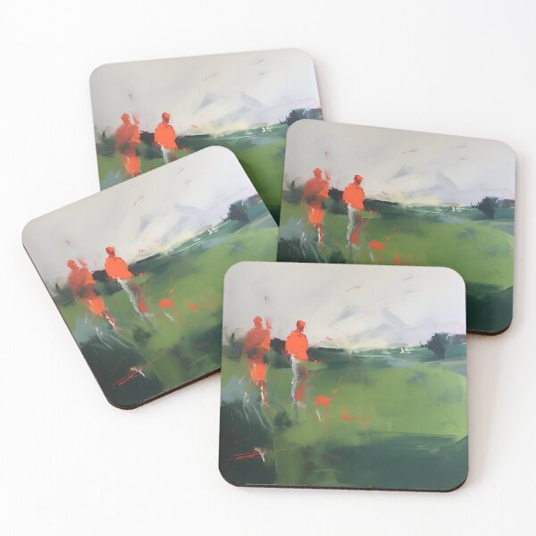Item preview, A Stroll Across the Field: Two Orange Figures Walking in a Green Landscape designed and sold by vadimcarazan.