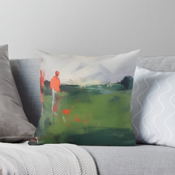 Item preview, A Stroll Across the Field: Two Orange Figures Walking in a Green Landscape designed and sold by vadimcarazan.