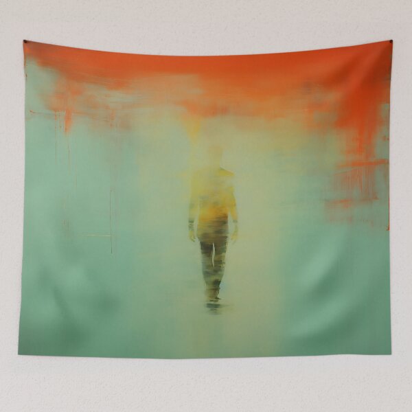 Item preview, Dreaming by the Lake: Abstract Person in Turquoise Waters Under a Red Sky designed and sold by vadimcarazan.