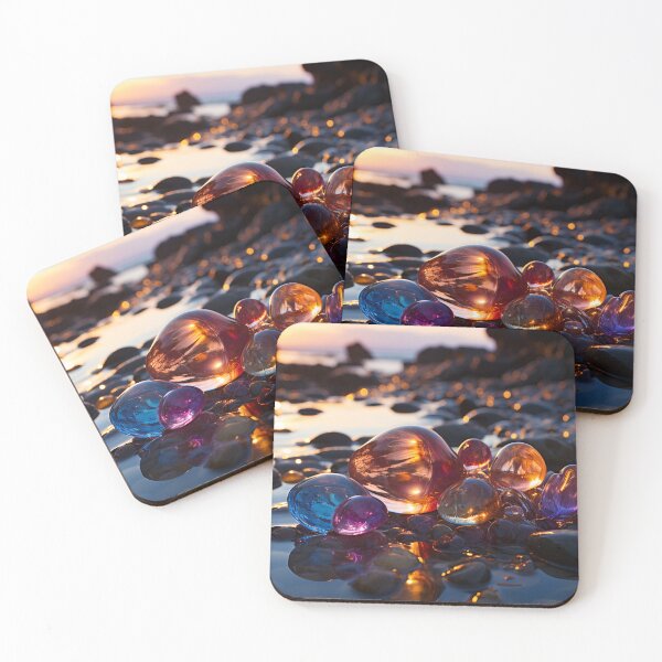 Item preview, Otherworldly beach and seascape with gemstones at sunset 3 designed and sold by Art by Lilia.