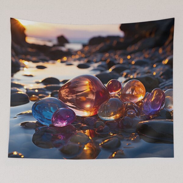 Item preview, Otherworldly beach and seascape with gemstones at sunset 3 designed and sold by Art by Lilia.