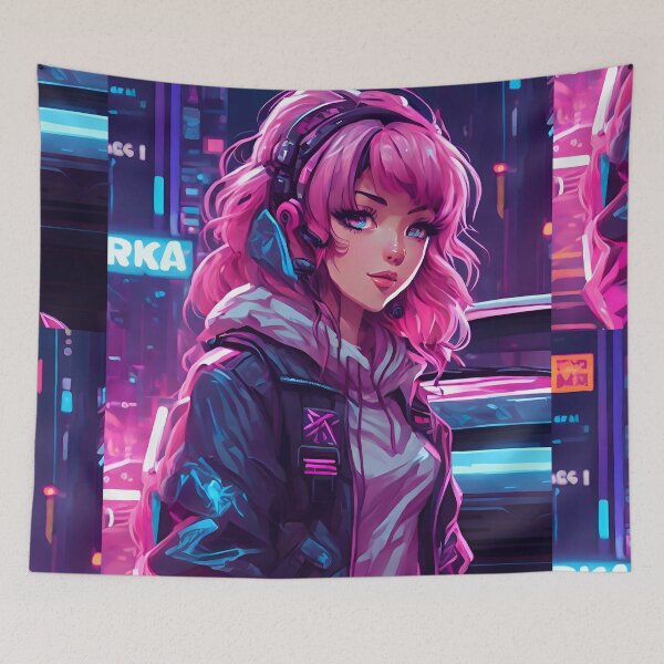 Item preview, Cyber Preppy Kawaii Anime Girl Hoodie Cyber Headphone designed and sold by MindWave THC.