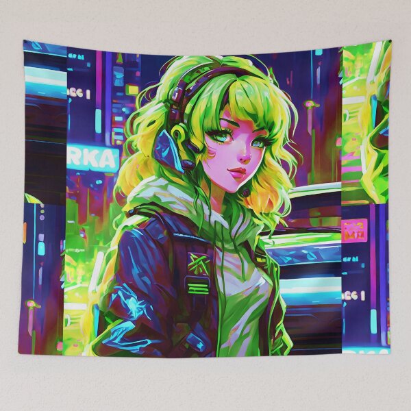 Item preview, Cyber Preppy Kawaii Anime Girl Hoodie Cyber Headphone designed and sold by MindWave THC.