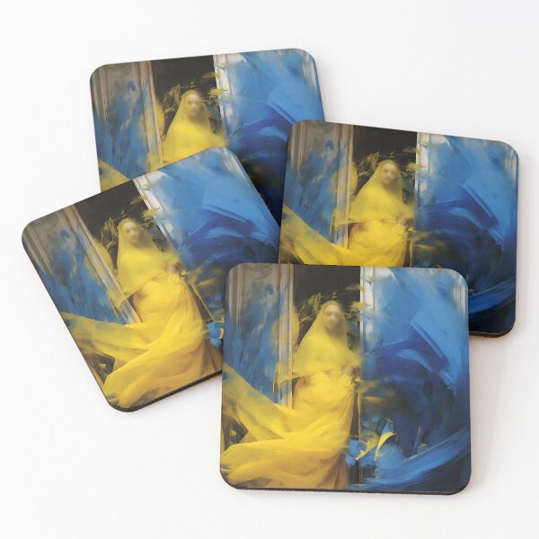 Item preview, Ethereal Stand: A Woman in Yellow and Blue Amidst Dramatic Movement designed and sold by vadimcarazan.