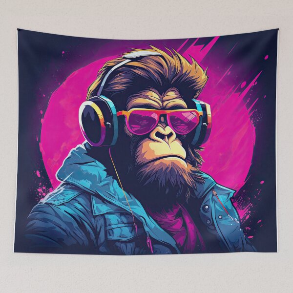 Item preview, 80s Retro Monkey with Headphone designed and sold by Puristock.