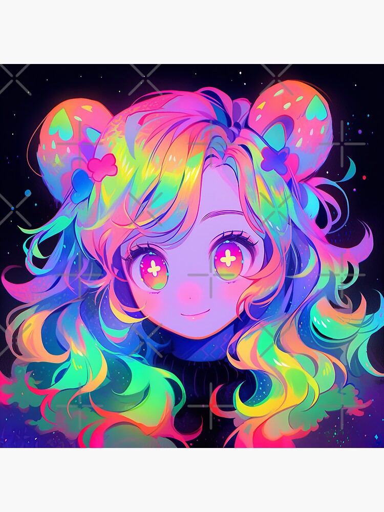 Bright Neon Bear Ears Anime Girl | Sticker
