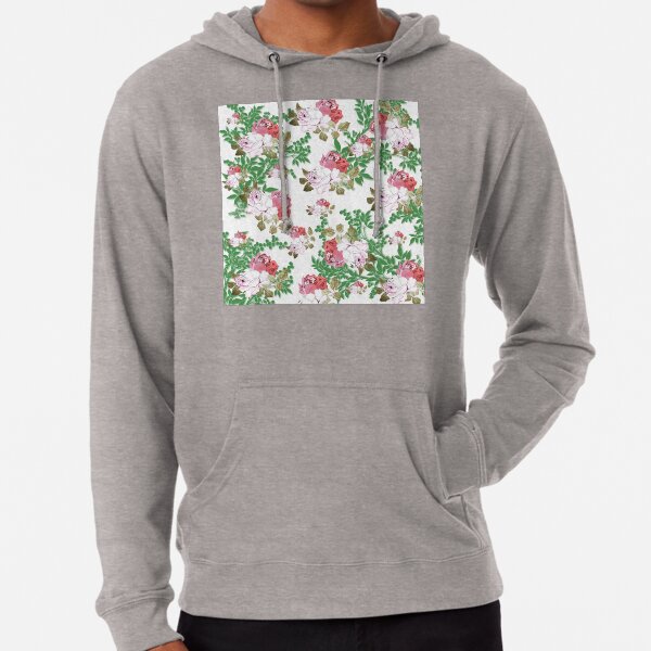 CABBAGE ROSES PINK AND WHITE SPRING PATTERN COLLECTION Lightweight Hoodie