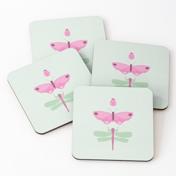 Item preview, Dragonfly Butterfly Ladybug - pink green designed and sold by Shelley Winters.
