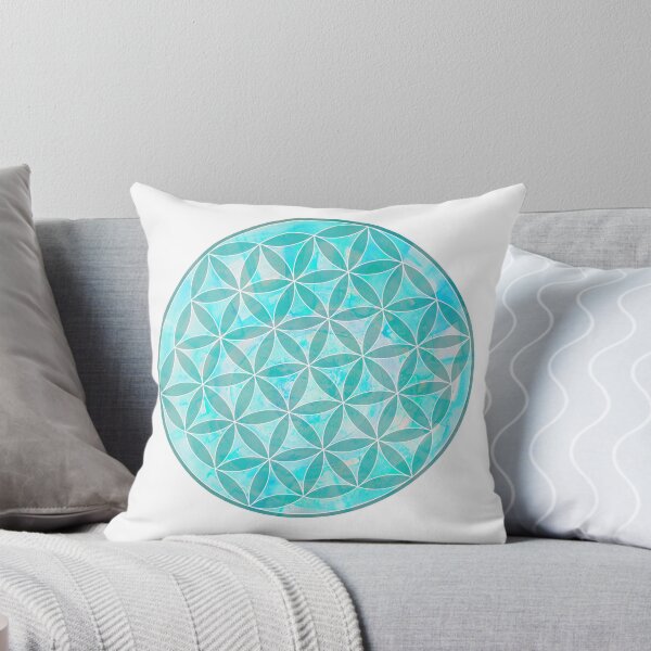 Flower of Life Sacred Geometry Light Blue Throw Pillow