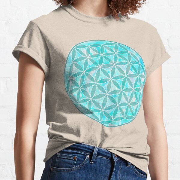 Flower of Life Sacred Geometry Light Blue Classic T-Shirt