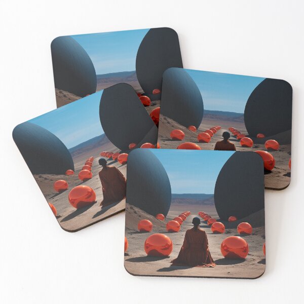 Item preview, Surreal illustration of a woman sitting in the desert surrounded by spheres.  designed and sold by Andrey Tarakanov.