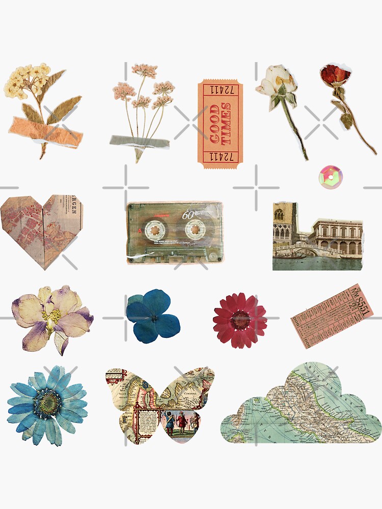 Vintage Scrapbook Collage Sticker Set Sticker for Sale by