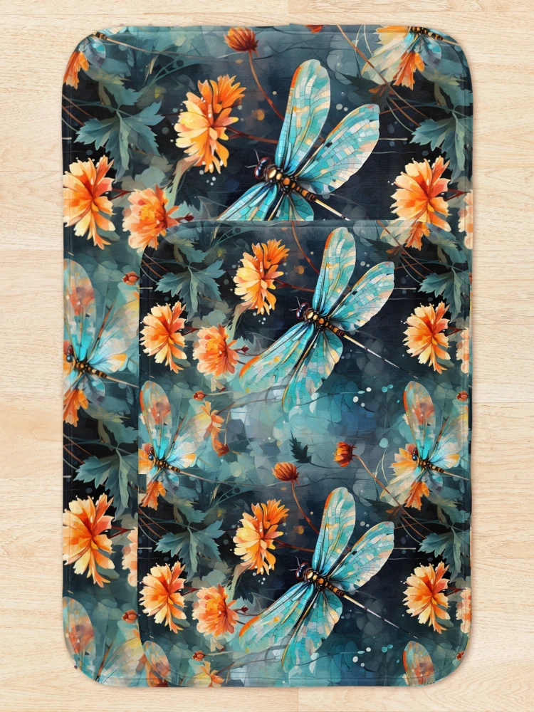 Thumbnail 5 of 6, Bath Mat, Dragonfly Pattern 19 designed and sold by DigitalPatternx.