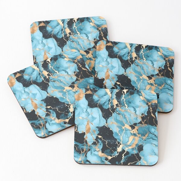 Item preview, Ethereal Elegance: Sky Blue, Gold & Black Marble Seamless Pattern designed and sold by Moo7shop.