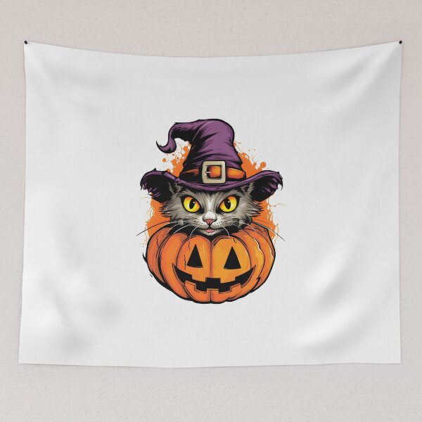 Item preview, Spooky Charm: Cat and Pumpkin Halloween Pattern designed and sold by Studio-Mind.